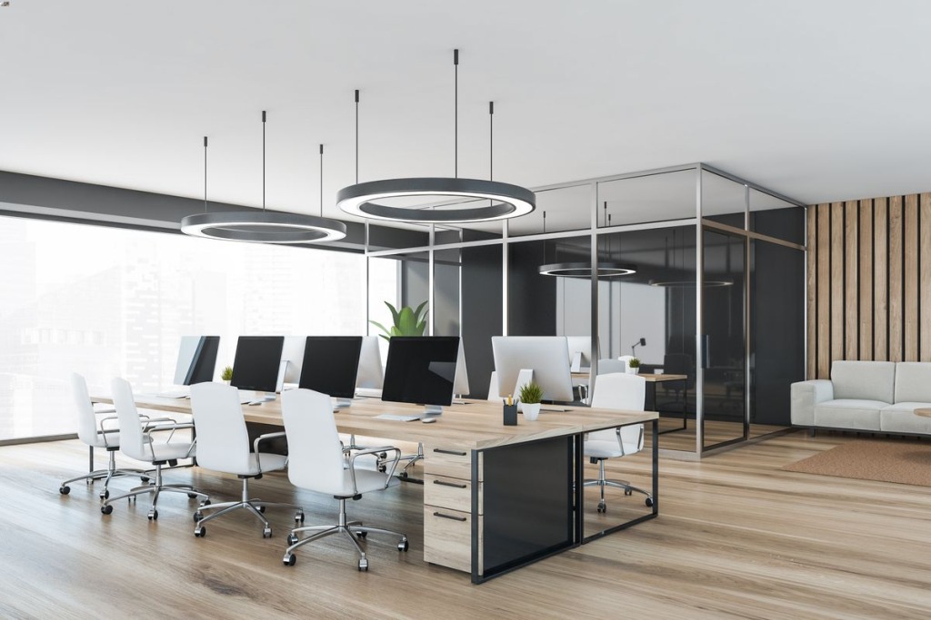 Tech hub office space interior design with elegant chairs